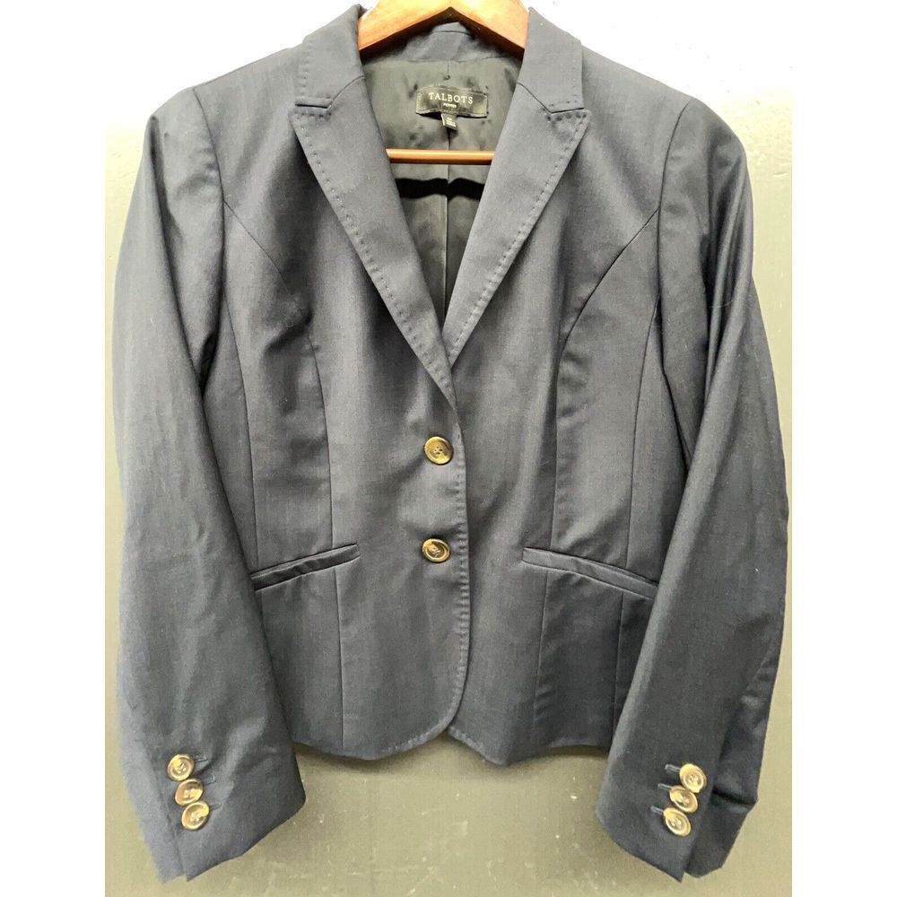 Talbots Petites Blazer 6P Blue Wool Blend Cropped Lined Stretch Jacket Career